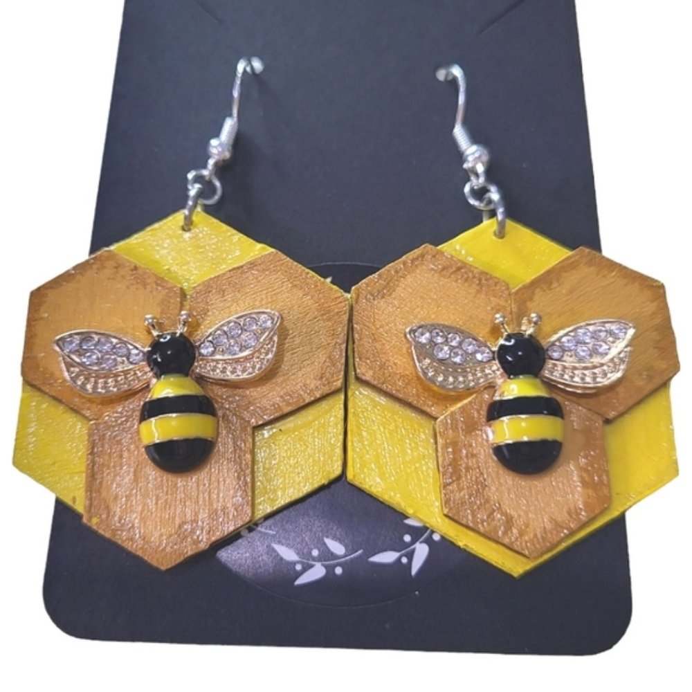 Handcrafted Bee and Honeycomb Earrings